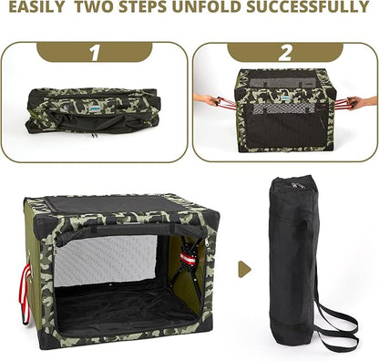 4 Door Portable Folding Dog Soft Crate, Quick Portable with Mesh Mat,Strong Steel Frame,Washable Fabric to Protect Pour pet's Health Indoor, Outdoor, Training & Travel Purposes Collapsible Dog Crate