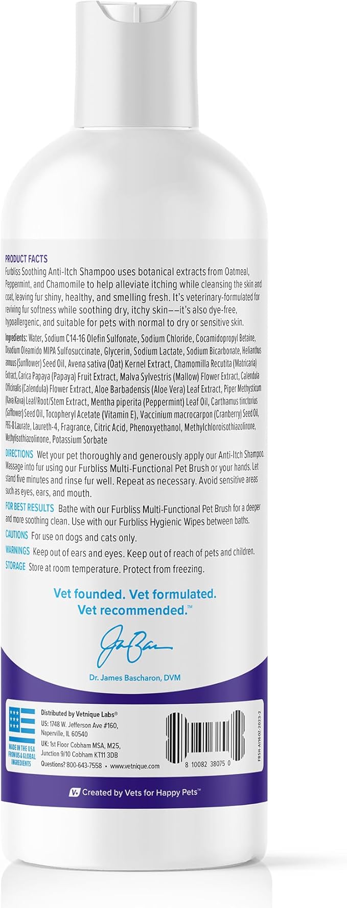Vetnique Furbliss Shampoo for Dogs with Itchy Skin, Hypoallergenic, Calming for Sensitive Skin Grooming Care Puppy Shampoo (Anti-Itch)