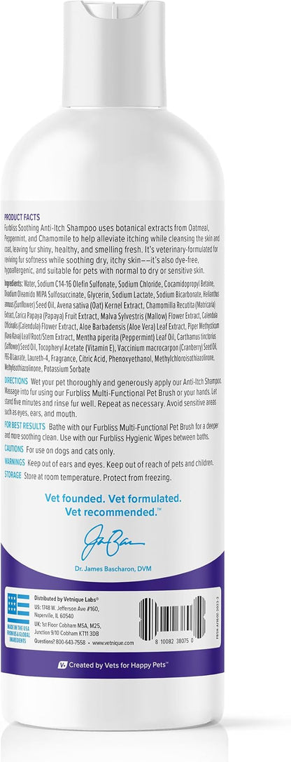 Vetnique Furbliss Shampoo for Dogs with Itchy Skin, Hypoallergenic, Calming for Sensitive Skin Grooming Care Puppy Shampoo (Anti-Itch)