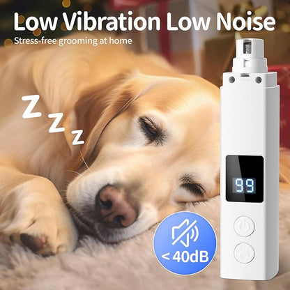 Professional 4-Speed Dog Nail Grinder, Electric Rechargeable Dog Nail Grinder with UV & Interactive Lights, Rechargeable Quiet Pet Nail Grinder, Nail Clippers for All Type Dogs Cat (White)