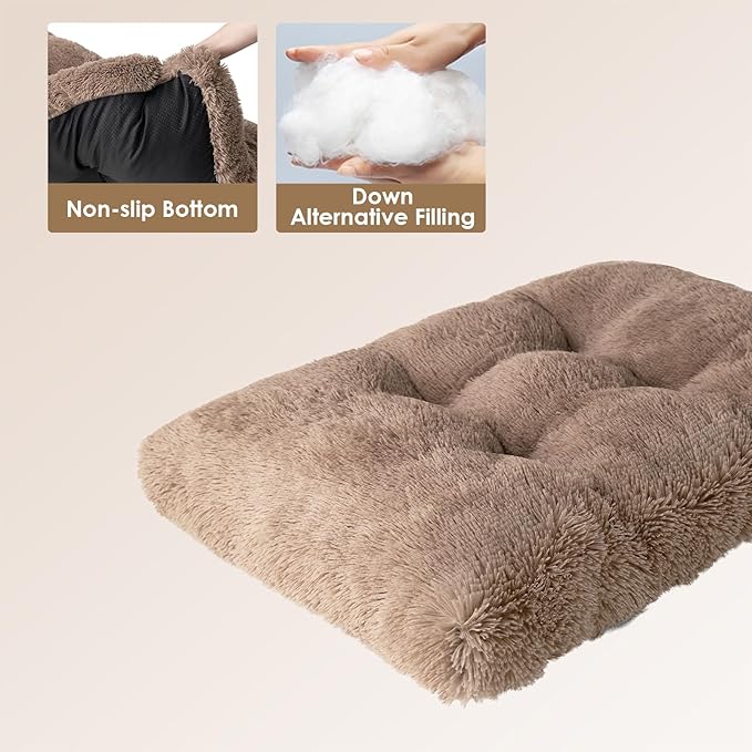 EHEYCIGA Fluffy XXL Dog Crate Pad, Plush Faux Fur Dog Bed for Extra Large Dogs, Calming Anti Anxiety XXL Dog Bed for Crate, Washable Soft Warm Dog Crate Mat with Non-Slip Bottom, Camel