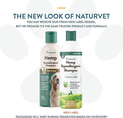 NaturVet Hemp Hypoallergenic Shampoo with Oat and Aloe for Dogs, 16oz Liquid, Made in The USA