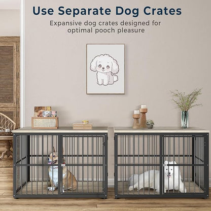 86.62''Dog Crate Furniture Large Breed TV Stand with Double Rooms,Wooden Dog Kennel Dog Crate End Table with Removable Divider for Large Medium Dogs, Can Use Separately
