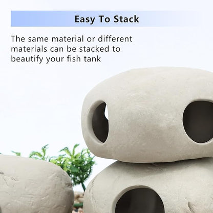 Aquarium Decorations Stackable Large Ceramic Cave Betta Fish Tank Accessories Rock Cave Decor 3-Piece Set