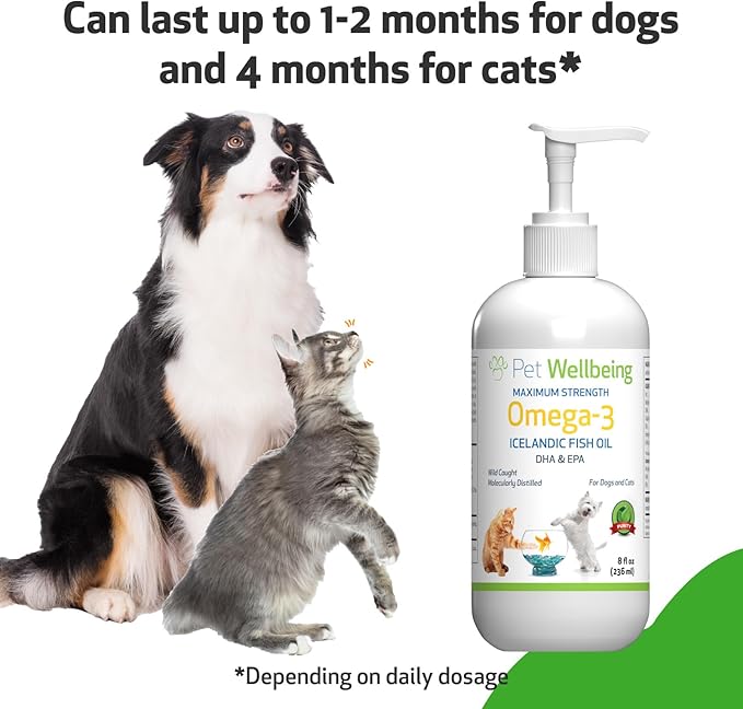 Pet Wellbeing Omega-3 Icelandic Fish Oil for Dogs - Wild-Caught, Cold-Water Fish, Healthy Skin and Coat, Joint Health and Mobility, Fatty Acids, Anchovies, Sardines - EPA, DHA - 8 fl oz (236 ml)