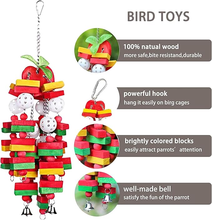 Nature Wood Bird Chewing Toys for Small and Medium Birds - Best for African Grey, Parakeets, Amazon Parrots, Finch, Budgie, Cockatiels, Conures and Love Birds