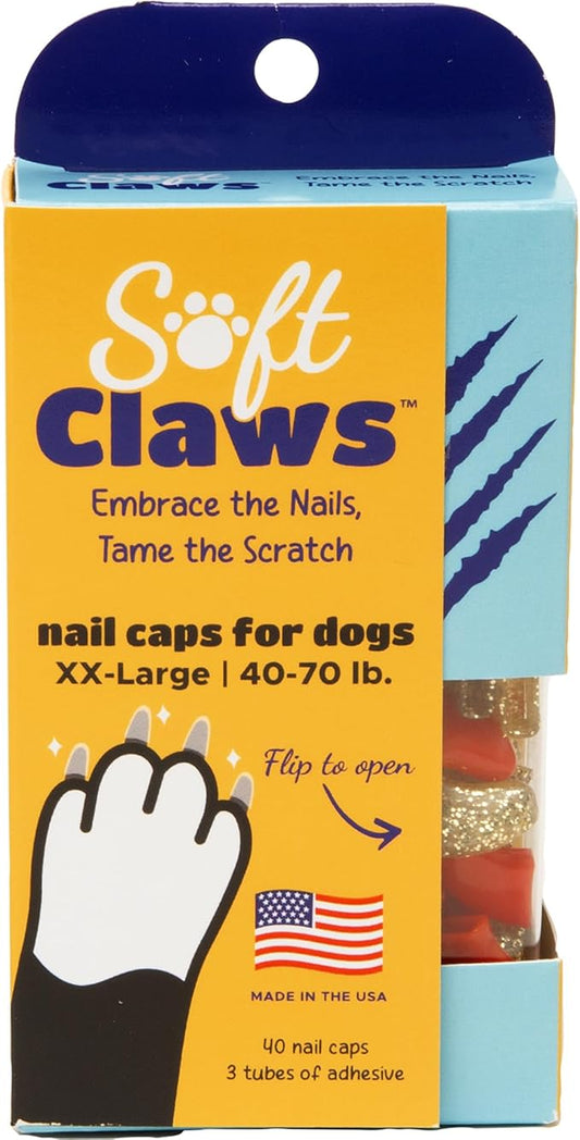 Soft Claws Nail Caps for Dogs with Non-Slip Design Made in USA - 40 Dog Nail Covers for Long-Lasting Protection of Floors and Furniture - Red & Gold Sparkle, XXL