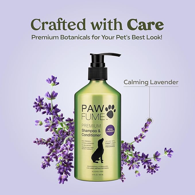 PAWFUME Dog Shedding Shampoo and Conditioner, Royal Lavender, 1-Pack  Nourish & Detangle for Silky Soft Coat  Probiotic, Deep-Cleaning, pH-Balanced  Salon-Quality Shedding Shampoo for Dogs