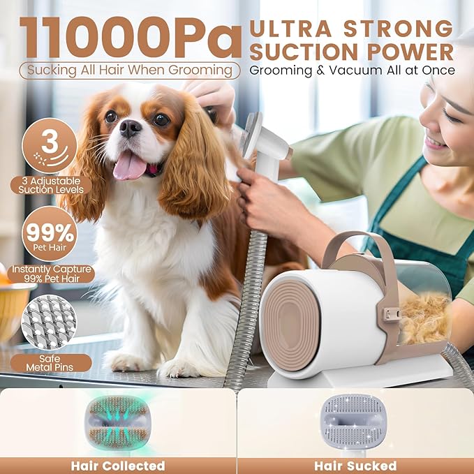 Dog Grooming Vacuum, Pet Grooming Kit, Dog Clipper Nail Trimmer Grinder, 2.5L Dust Cup 7 Grooming Tools 11000Pa Dog Vacuum for Shedding Grooming, Pet Grooming Vacuum for Dogs, Home Cleaning, PG50 Plus