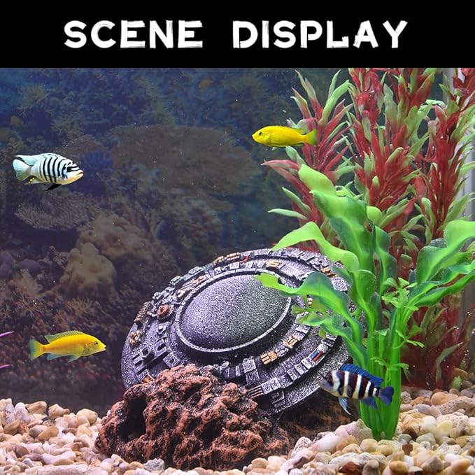 Aquarium Decorations-UFO Fish Tank Accessories for Betta Hide Flying Saucer Creative Medium Fish Tank Decor Reptile Box Landscaping Ornament
