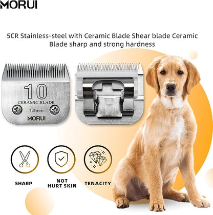 10 Cut Length 1/16"(1.5mm) Detachable Ceramic Pet Dog Clipper Blades Compatible with Most Andis,Oster A5 Wahl KM Series Clippers