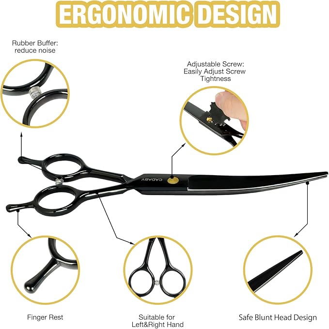 Dog Grooming Scissors Kit with Blunt Tips, 5 in 1 Professional Dog Shears for Grooming, 4CR Stainless Steel Pet Scissors, Black, Suitable for Both Hand