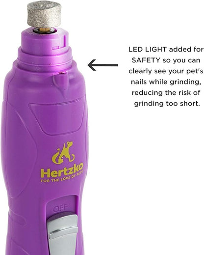 Hertzko Pet Nail Grooming Kit for Dogs and Cats - Electric Dog Nail Grinder with LED Upgrade - Pet Trimmers and Clippers - Cordless and Portable Trimmer and Clipper, 2 Grinder Bits, USB Wire