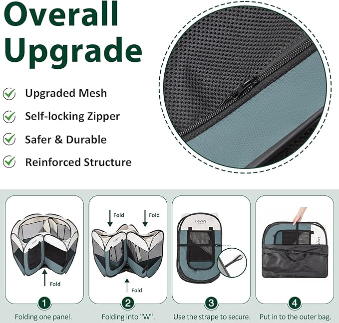 Love's cabin Pet Puppy Dog Playpen, Small Dog Tent Crates Cage Indoor/Outdoor, Portable Playpen for Cat, Foldable Pop Up Dog Kennel Playpen with Carring Case, Removable Zipper Top, Moss Green