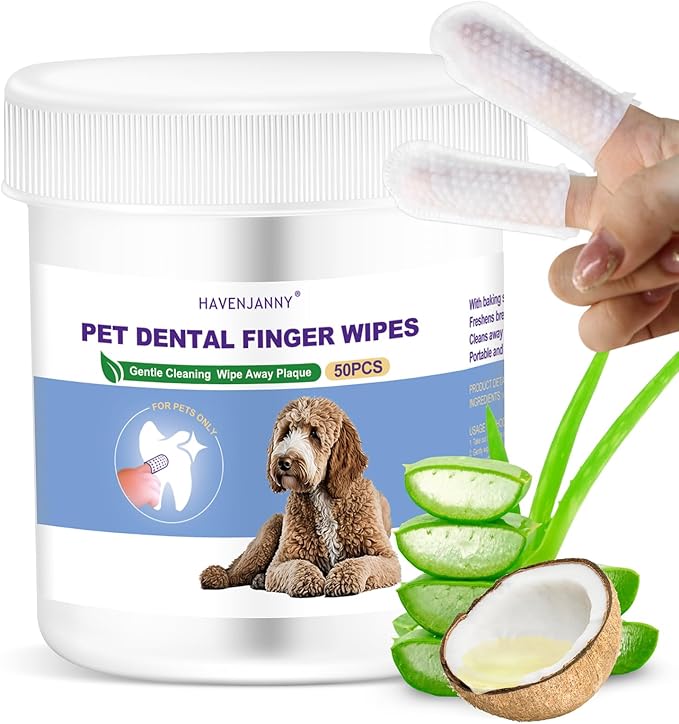 HavenJanny 50pcs Pet Teeth Cleaning Wipes for Dogs and Cats, Dog Dental Wipes for Reducing Plaque and Freshening Breath, Disposable Gentle Cleaning and Gum Care