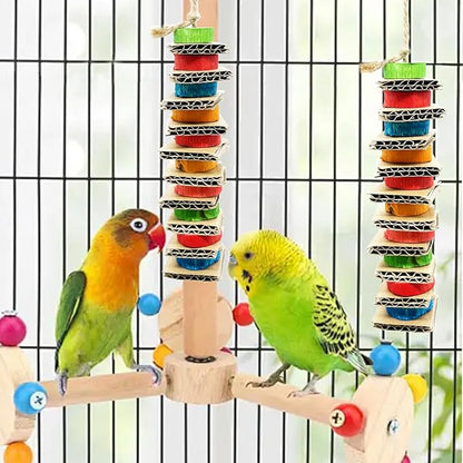 2 Pack Small Bird Chews Toy Natural Cardboard Wood Parrot Chewing Cage Hanging Toys for Conures Parakeet Cockatiel Budgies Love Birds Canary