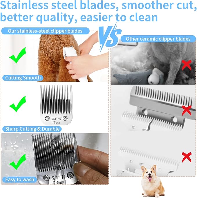 2 Pcs Size 3/4HT Detachable Dog Grooming Blades, Compatible with Andis, Oster A5, Wahl KM10 Series Clippers, Cut Length 19mm, Silver(3/4HT 19mm, 2Pcs)