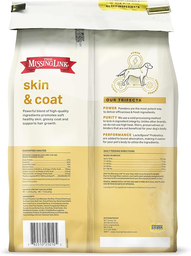 The Missing Link Skin & Coat + Probiotics Supplement 5lb Bag - Powerful Superfood Powder for Dogs Supports Healthy Skin & Glossy Coat, Promotes Hair Growth