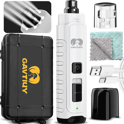 Dog Nail Grinder Quiet - (45db) 3 LED Lights Pet Nail Grinder with 12000RPM 2-Speed High Power for Large Small Dogs/Cats,Rechargeable Electric Silent Pet Toenail Grinder with Dust Cap (White)