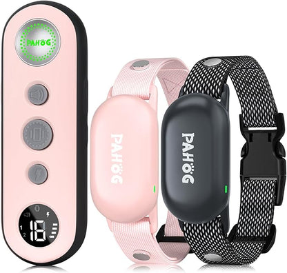 Dog Shock Collar for 2 Dogs, PAHOG 1000FT Electric Dog Training Collars for 8-120lbs Small Medium Large Dogs, Rechargeable IPX7 Waterproof E Collar with Beep, Vibration, Safe Shock Modes - Pink