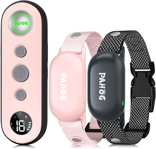 Dog Shock Collar for 2 Dogs, PAHOG 1000FT Electric Dog Training Collars for 8-120lbs Small Medium Large Dogs, Rechargeable IPX7 Waterproof E Collar with Beep, Vibration, Safe Shock Modes - Pink