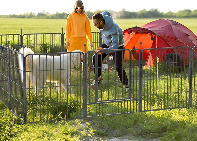Dog Playpen,32/40/45 Inch Height in Heavy Duty, Folding Indoor Outdoor Anti-Rust Dog Exercise Fence, Portable Pet Playpen with Door for Large Medium Small Dogs and Pet (8 Panels, 45 Inch) Silver