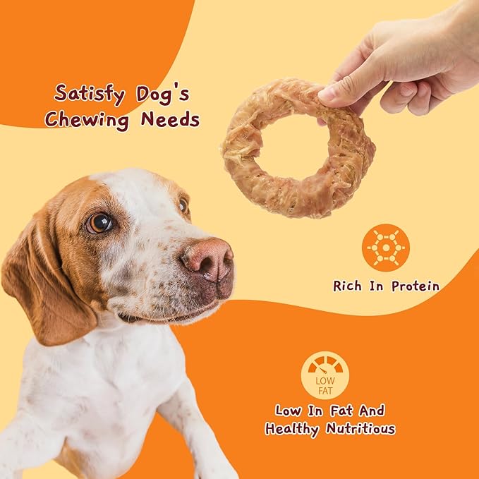 Jungle Calling Beef Tendons for Adult Dogs, Chicken Wrapped Tendons Dog Chews Long Lasting Hip and Joint Supplement for Dogs with Glucosamine (Ring)