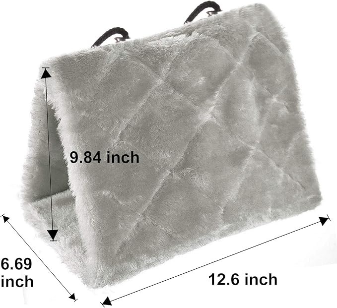 Winter Warm Bird Nest House Shed Hut Hanging Hammock Finch Cage Plush Fluffy Birds Hut Hideaway for Hamster Parrot Macaw Budgies Eclectus Parakeet Cockatiels Cockatoo Lovebird (L, Grey)