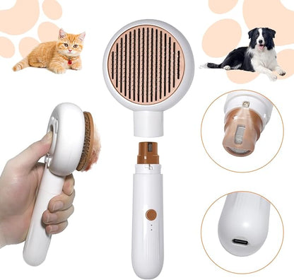2 in 1 Pet Brush and Nail Grinder, Rechargeable Self-Cleaning Slicker Cat Brush for Shedding and Grooming, Pet Paws Nail Trimmers for Small & Medium Dogs