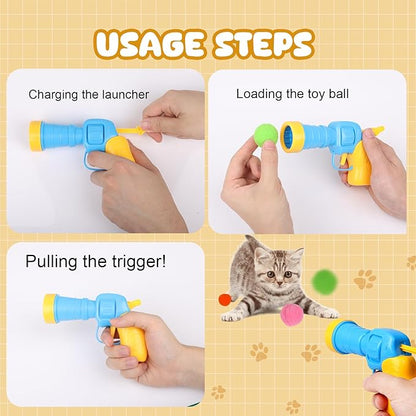 100Pcs Cat Toys Pom Pom Balls with 2 Launchers Set, Interactive Cat Toy Stuff for Indoor Both Adult & Kitten Toys