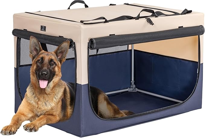 A4Pet Portable Dog Crate, Foldable Dog Crate - 40 Inch Adjustable Stainless Steel Frame, Lightweight, Durable and Soft Crate with 3-Door, Soft Sided Dog Kennel