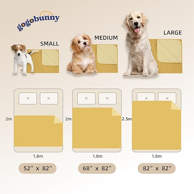 gogobunny 100% Double-Sided Waterproof Dog Bed Cover Pet Blanket Sofa Couch Furniture Protector for Puppy Large Dog Cat, Reversible (82x82 Inch (Pack of 1), Dark Yellow/Light Yellow)