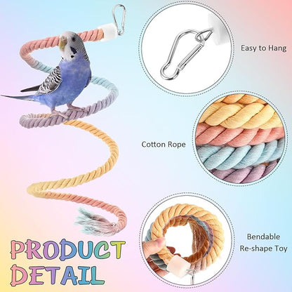 2 Pcs Gradient Bird Rope Perches Birdcage Swing Toy for Parrots Birdcage Cotton Swing Climbing Rope Standing Bungee Toy Accessory for Parrots, Cockatiel, Parakeet, Lovebird, Budgie (59'')