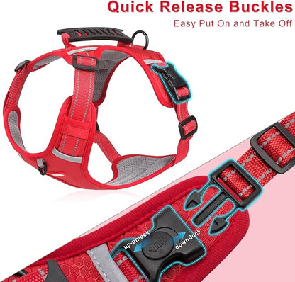 Dog Harness with Soft Handle, Adjustable and Breathable Dog Harness for Large Dogs No Pull, Reflective No Choke Dog Vest Harness, Easy to Put On Take Off(Red, L)