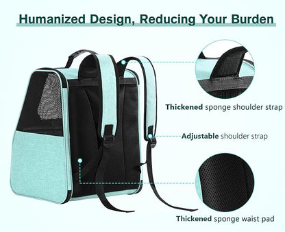 Pecute Cat Backpack Carrier, Small Dog Backpack Carrier, Pet Backpack Carrier for Cats Dogs Puppy Kitten, Cat Carrier Bag Carrying for Travel Hiking Bike Riding Walking Outdoor,Mint Green