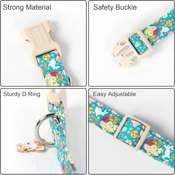 DOGWONG Cute Flower Bunny Eggs Easter Dog Collar - Pink, Adjustable for Small Dogs & Puppies