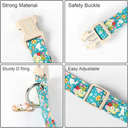 DOGWONG Cute Flower Bunny Eggs Easter Dog Collar - Pink, Adjustable for Small Dogs & Puppies