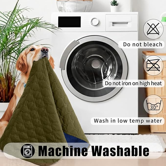 Smiry Waterproof Dog Blanket, Soft Dog Bed Cover Pet Blanket, Reversible Couch Cover for Dogs Washable, Pet Couch Covers for Sofa Furniture Protector for Puppy Cat (30x53 Inch, Green/Navy)