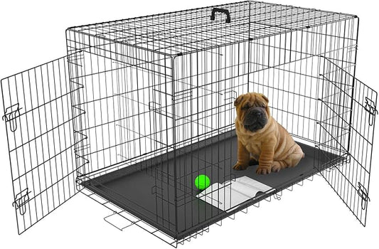 48 Inch Dog Crates for Large Dogs XXL Dog Crate Metal Wire Dog Kennel Indoor Outdoor Foldable Dog Cage Large Dogs with Double-Door, Divider Panel & Leak-Proof Tray
