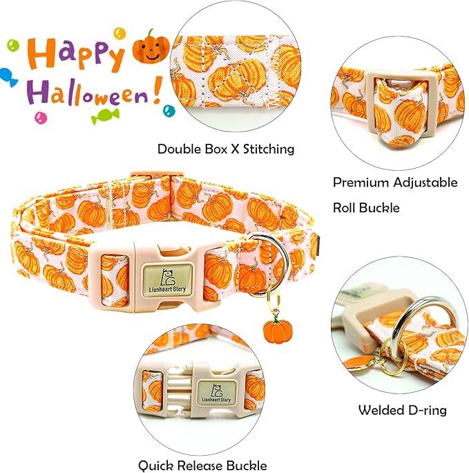 Lionheart glory Halloween Dog Collars Pumpkin Pink Dog Collar Heavy Duty Adjustable Fall Dog Collar for Small Collar Dog Female or Male Dog Collar