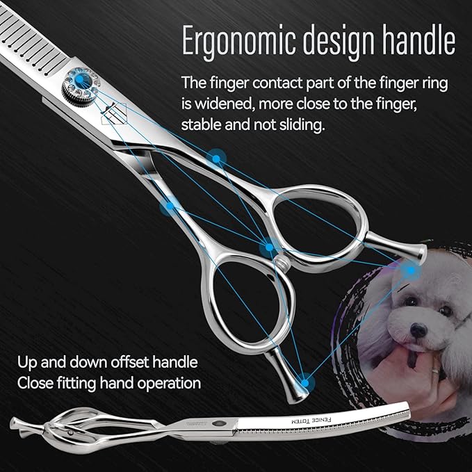 Dog Grooming Scissors: 7 inch Pet Curved Chunker Shears Made Of Japanese 440C Advanced Stainless Steel Professional Grooming Scissors for Dogs Cats and Other Pets