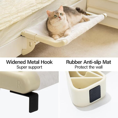 MEWOOFUN Window Sill Perch for Indoor Cats, One-Step Sliding Clamping Slot Adjustment Cat Hammock With Removable Covers, Bed for Windowsill & Bedside (Beige, Large)