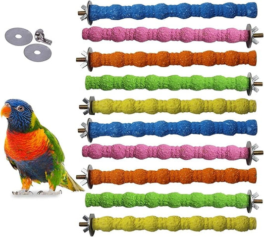 kathson Bird Perch Parrot Stand Cage Accessories Natural Wooden Stick Paw Grinding Rough-surfaced Chew Toy for Cockatiels,Cockatoo,Lorikeet,Conure,Parakeet 10 Pack (Random Color,7.9inch)
