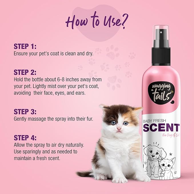 Wagging Tails 5-in-1 Baby Fresh Scent for Dogs & Cats, 6.7 fl oz | Alcohol-Free Pet Spray | Sensitive Skin Friendly & Deep Moisture Formula | Long-Lasting Scent, Non-Toxic | Suitable for All Breeds