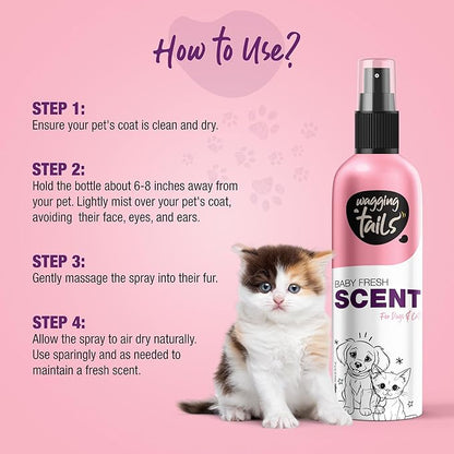 Wagging Tails 5-in-1 Baby Fresh Scent for Dogs & Cats, 6.7 fl oz | Alcohol-Free Pet Spray | Sensitive Skin Friendly & Deep Moisture Formula | Long-Lasting Scent, Non-Toxic | Suitable for All Breeds