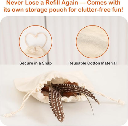 Cat Wand Toy – Retractable Wand with 4 Feather Toy Refills for Indoor Cat Enrichment, Interactive Toy for Bored Adult Cats and High-Energy Kittens (FlutterFlick Series)