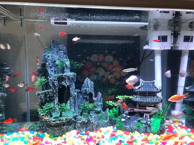 Extra Large Aquarium Decorations kit - “Ancient Temple in The Mountain”, Japanese Aquarium Decorations Resin Aquarium Castle Decorations Aquarium Mountain View Stone