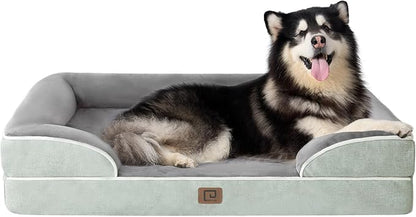 EHEYCIGA Orthopedic XL Dog Beds, Waterproof Memory Foam Dog Bed for Extra Large Dogs, Non-Slip Bottom and Egg-Crate Foam Big Dog Couch Bed with Washable Removable Cover, Greyish Green