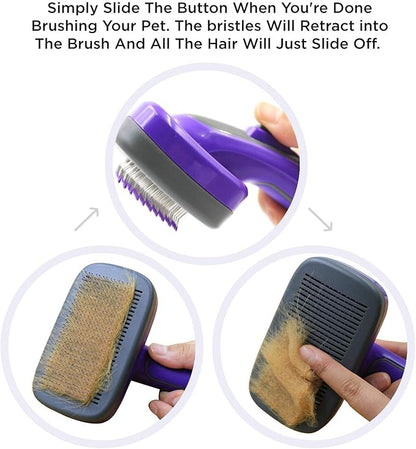 Hertzko Self Cleaning Slicker Brush - Dog & Cat Brush, Dog Brush for Shedding, Cat & Dog Grooming for Pets, Grooming Brushes for Long Short Haired Dogs Cats, Deshedding Brush, Rake, Comb