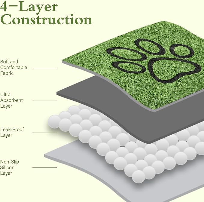 Qeils Washable Pee Pads for Dogs, 2 Pack Super Absorbent Reusable Puppy Pads with Green Long Wool for Potty Training, Floor, Couch, Bed, and Crate,24"x 36"